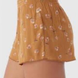 O'Neill Mustard Brown Floral Smocked Waist Shorts